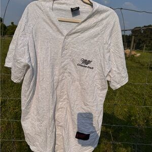 Gray Vintage Cotton Jersey Button down Miller Highlife Genuine Draft Shirt XL